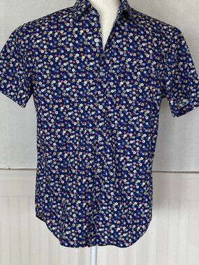Men's J Crew Navy Floral Short sleeve button down shirt Sz M